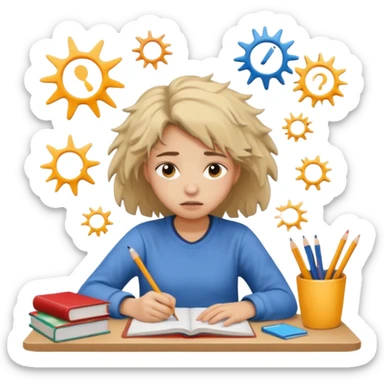 girl student doing homework looking stressed sticker