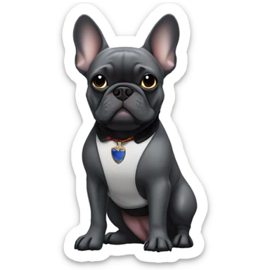 dark gray french bulldog with lex luthor holding him sticker