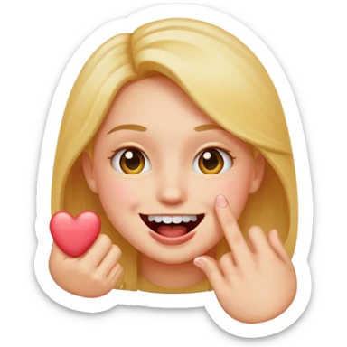 Create a blushing emoji face smiling while biting its finger in a flirty way sticker