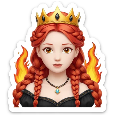 braided hair fire princess with black crown, red hair sticker