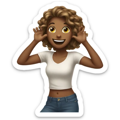 Girl flipping her hair with her hands in proud  with a smile  sticker