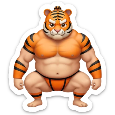 Tiger sumo wrestler with topknot sticker