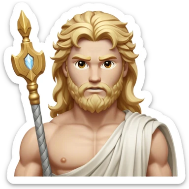 Cinematic Realistic Thor Portrait, depicted as a classical Greek god with a chiseled, sculpted physique reminiscent of ancient marble statues. His fair, luminous skin carries a subtle golden sheen, and his long, wavy, sun-kissed golden hair flows elegantly around his noble face, accentuating his determined, piercing eyes. Draped in a flowing white toga with delicate golden accents and hints of lightning motifs, the portrait is rendered in dynamic natural lighting with a radiant, mythic glow that exudes timeless strength and divine grace. sticker
