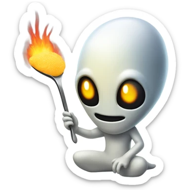 alien burning a spoonful of sugar  sticker