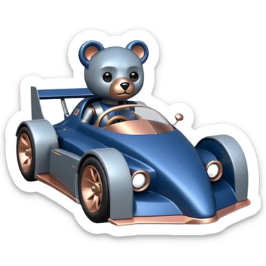  Metallic dark blue and rosegold-accented  racing car for furry-faced grey bearded evil alien scary robot teddy bear and passenger with custom aero body and rear spoiler  sticker