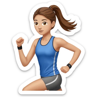 running woman with long brown hair in ponytail, light skin, hazel eyes. sticker