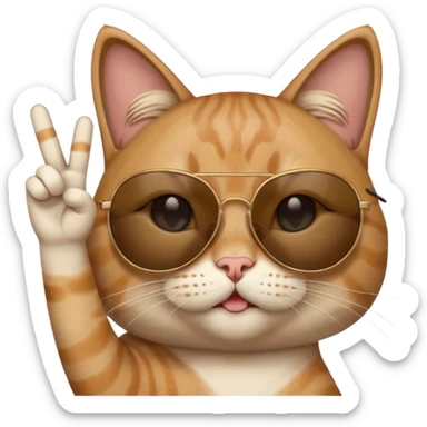 a cat wearing sunglasses a saying peace out on his head there would be written peace out and he will do the pose for peace out sticker