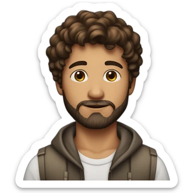 Un jeune homme blancavec une barbe légèrement fournie, des cheveux très courts bruns et un regard confiant sticker