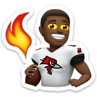 An NFL Buccaneers player that is burning the NFL Team falcons flag sticker