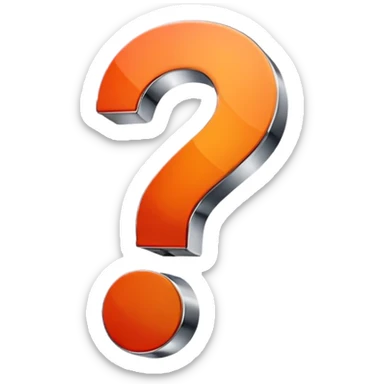 red-and-orange colored question mark with the chrome effect sticker