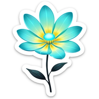 Pastel black and cyan iridescent transparent bio-luminescent flower with yellow stripes sticker