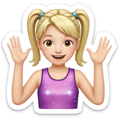 A girl with pigtails and a sparkly top, cheering with both hands raised and a huge smile. sticker