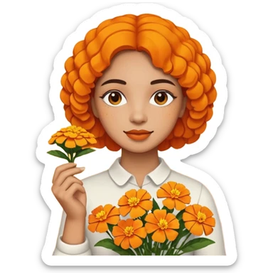 woman holding marigolds sticker
