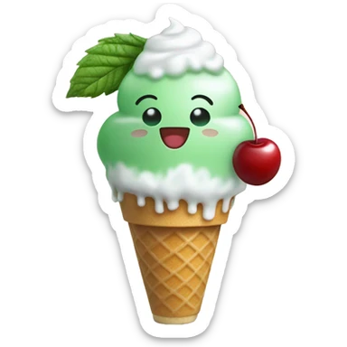 Green plain peppermint soda with vanila ice cream top and a small cherry sticker