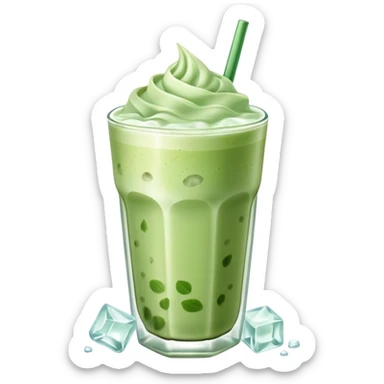 iced matcha latte with ice cubes pale green sticker