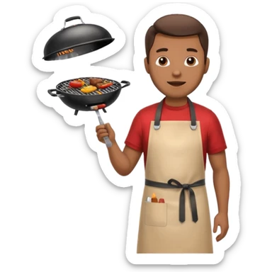 man grilling bbq with grill and apron sticker