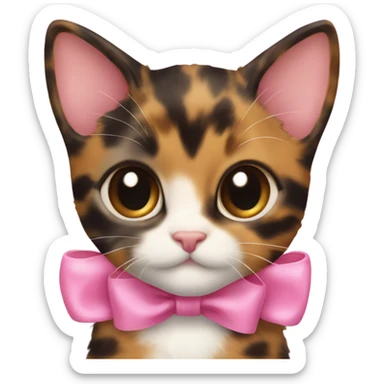 Tortoiseshell kitten with pink bow on her ear sticker