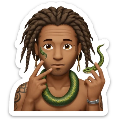 Black man with dreads and snake tattoo on forehead wiping his nose perpendicular with index finger sticker