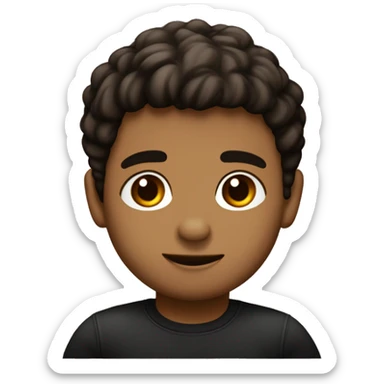 Chico de 2 años de piel oscura con pelo castaño rizo ojos de color café negro con ropa sport  sticker