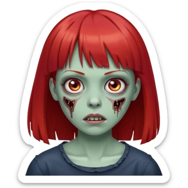 Uma zumbi garota com cabelo vermelho liso e franja reta sticker