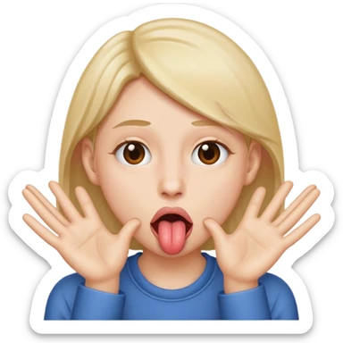 Tongue sticking out with hands facing outward side to side in front of facei sticker