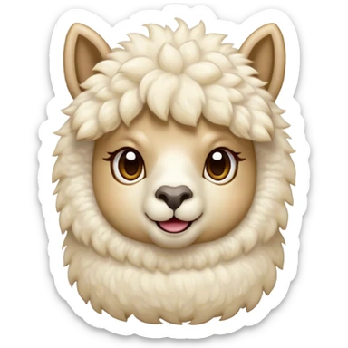 Cinematic Comical Cream Alpaca Portrait Emoji, Head tilted dramatically with an exaggeratedly amused expression, featuring a striking, fluffy cream fleece with playful texture, wide, expressive gentle eyes filled with playful disbelief, Simplified yet hilariously expressive features, highly detailed, glowing with a slightly sassy glow, high shine, dramatic yet playful, stylized with an air of cheeky mischief, bright and endearing, soft glowing outline, capturing the essence of a spirited and over-the-top alpaca, so meme-worthy it feels like it could side-eye its way into internet fame instantly! sticker