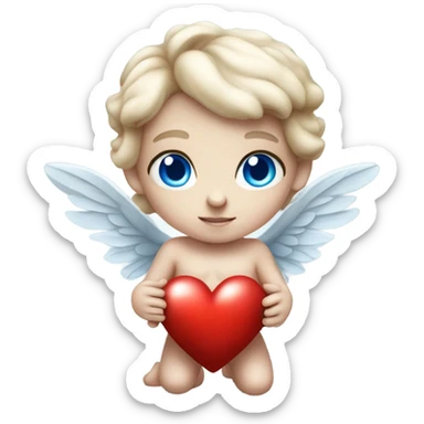 Realistic Photo of flying pale cupid with blue eyes and red heart arrow  sticker