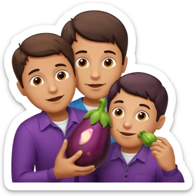 Guy holding an eggplant with another person sucking the eggplant sticker