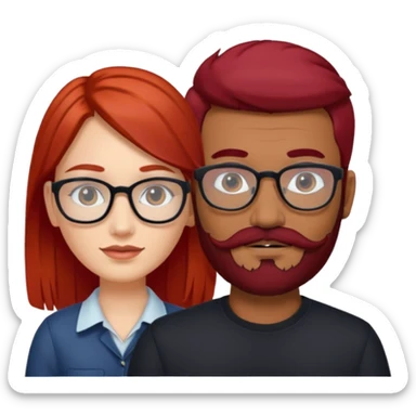 White red hair girl without glasses and brown indian guy with moustache and beard with glasses black hair  sticker