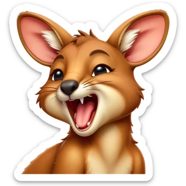 Cinematic Cute Yawning Kangaroo Portrait Emoji, Head tilted slightly with a dramatic, wide-open yawn, showcasing a soft, downy red-orange fur with gently drooping ears and round amber eyes barely open in drowsy contentment, Simplified yet irresistibly adorable features, highly detailed, glowing with a soft, cozy glow, high shine, relaxed yet expressive, stylized with a touch of outback charm, bright and endearing, soft glowing outline, capturing the essence of a sleepy yet affectionate kangaroo, so drowsy it feels like it could stretch out of the screen and curl up for a nap! sticker
