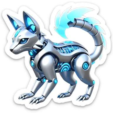 Mechanical shiny alloy metallic futuristic steel highly advanced technological cyborg cybernetic Genet-Absol-Zeraora-Primagen-fusion-creature  sticker