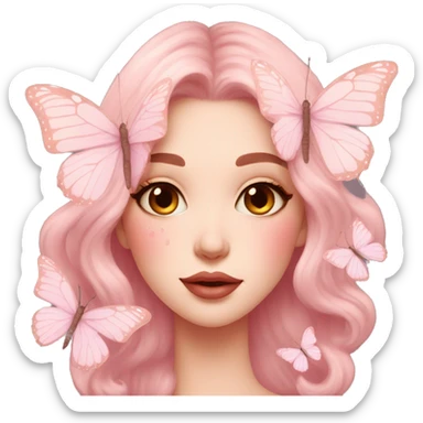 Gorgeous pastel lady with blushing face and butterflies aesthetic trending style sticker