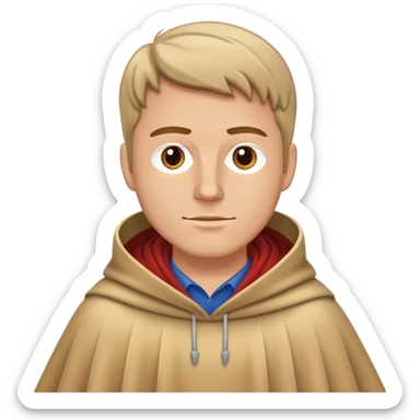 A white man wearing a poncho with cultural appropriation  sticker