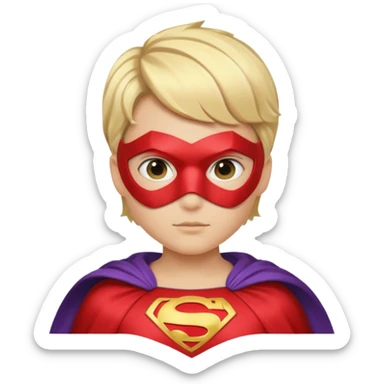 Súper heroína con antifaz, pelo corto rubio, traje de superhéroe con capa. Que se vea hasta los hombros sticker