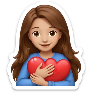 Long Brown hair smiling girl light skin, heart hug sticker