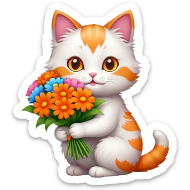 cute cat holding a bouquet of flowers for Mother's Day sticker