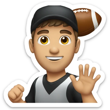 Young Jewish man throwing a football and he’s wearing a black trucker hat sticker