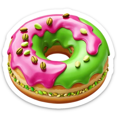 donut with green & pink swirled frosting & pistachio pieces sticker
