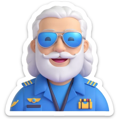 fair-skinned male pilot, middle-aged, silver hair, beard, smiling, sunglasses sticker