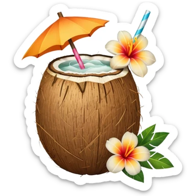 Coconut drink with flowers sticker