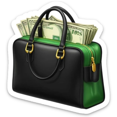Create a black leather bag with a stack of cash a lot of money in authentic Apple emoji style. sticker