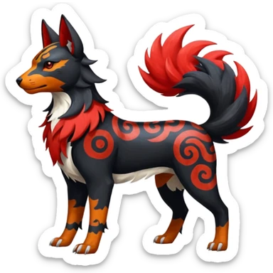 Oriental painted marked patterned Asian beautiful elegant extravagant extraordinary Litten-Houndoom-Zangoose-fusion sticker