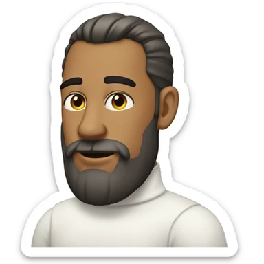 a man with a beard and a ponytail in a white turtleneck sticker