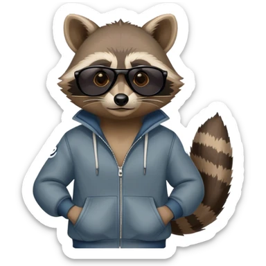 friendly anthropomorphised raccoon in a Sopranos-style mafia tracksuit, wearing dark sunglasses, confident pose sticker