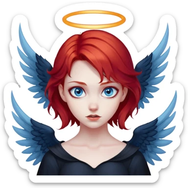 diabolical girl with wings, red hair, blue eyes, dark aura sticker