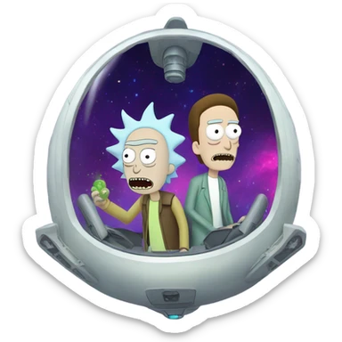 Rick and Morty in their space ship sticker