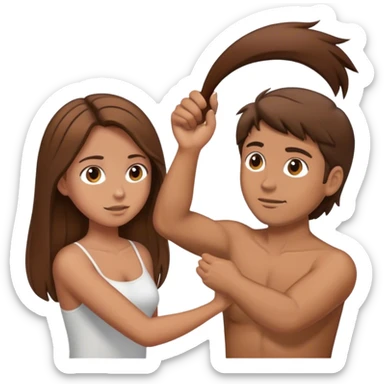 Brown hair Guy pulling brown hair girls hair sticker