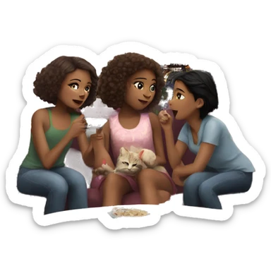 Two girls and a cat watching a movie in a house overlooking the Eiffel Tower sticker