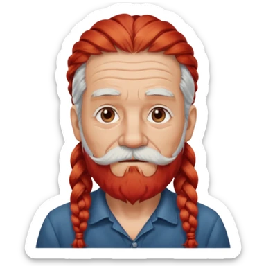 very old, white bearded and white mustached, red long haired, braided, earringed sticker