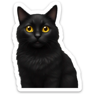 Fluffy black cat with yellow eyes  sticker